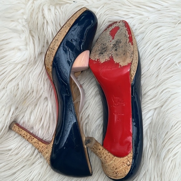 Navy Blue Patent Leather Louboutin with cork platform - Picture 3 of 6